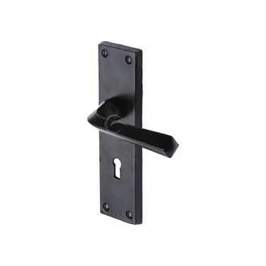 M Marcus - M.Marcus Architectural Hardware - Bridgnorth Door Handles - Black Iron - Lock - Pair; #finish_matt-black