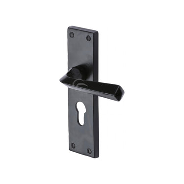 M Marcus - M.Marcus Architectural Hardware - Bridgnorth Door Handles - Black Iron - Euro Lock - Pair; #finish_matt-black