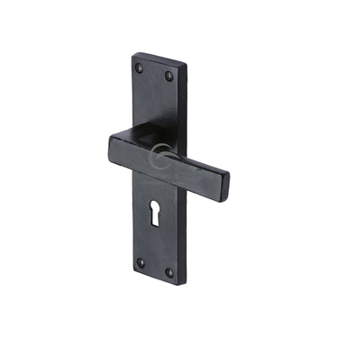 M Marcus - M.Marcus Architectural Hardware - Cheswell Door Handles - Black Iron - Lock - Pair; #finish_matt-black