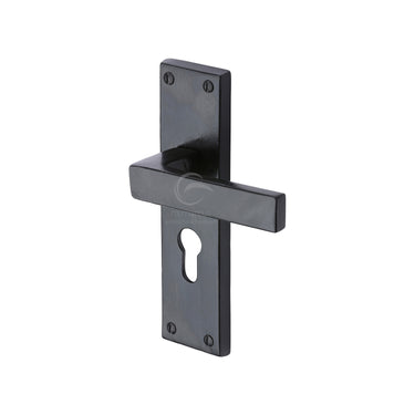 M Marcus - M.Marcus Architectural Hardware - Cheswell Door Handles - Black Iron - Euro Lock - Pair; #finish_matt-black