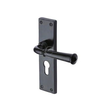 M Marcus - M.Marcus Architectural Hardware - Ashfield Door Handles - Black Iron - Euro Lock - Pair; #finish_matt-black