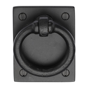 M Marcus - M.Marcus Architectural Hardware - Black Iron Rustic Ring Drop Pull On Plate; #finish_matt-black