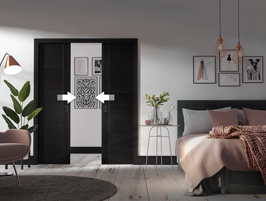 LPD Doors - Flusso Double Pocket Door Set showcasing simultaneous opening and closing system in a modern interior.