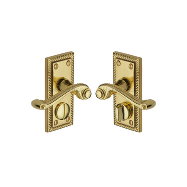 M Marcus - Heritage Brass - Georgian Door Handles - Short Plate - Privacy - Pair; #finish_polished-brass