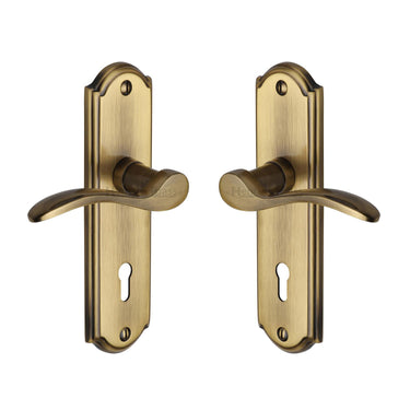 M Marcus - Heritage Brass - Howard Door Handles - Lock - Pair; #finish_antique-brass
