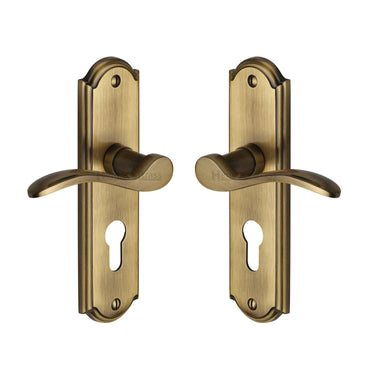 M Marcus - Heritage Brass - Howard Door Handles - Euro Lock - Pair; #finish_antique-brass