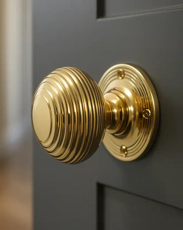 Frelan Hardware - Jedo Reeded Mortice Door Knobs - 53mm - Pair; #finish_polished-brass