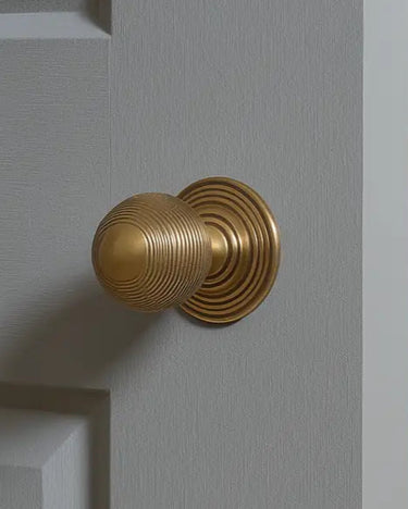 Frelan Hardware - Jedo Reeded Mortice Door Knobs - 62mm - Pair; #finish_antique-brass