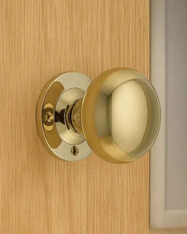 Frelan Hardware - Jedo Mushroom Door Knobs - 57mm - Pair; #finish_polished-brass