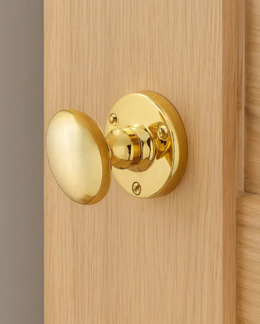 Frelan Hardware - Jedo Kontrax Door Knobs - Oval - Pair; #finish_polished-brass