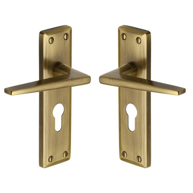 M Marcus - Heritage Brass - Kendal Door Handles - Euro Lock - Pair; #finish_antique-brass