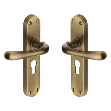 M Marcus - Heritage Brass - Luna Door Handles - Euro Lock - Pair; #finish_antique-brass