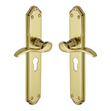 M Marcus - Heritage Brass - Verona Door Handles - Euro Lock - Pair; #finish_polished-brass