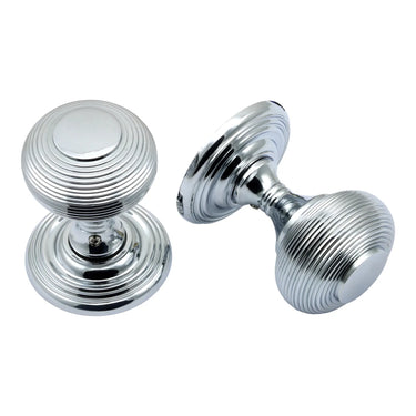 Prima Hardware - Queen Ann Reeded Mortice Knob - Unsprung - Concealed Fix - Pair - 55mm dia; #finish_polished-chrome