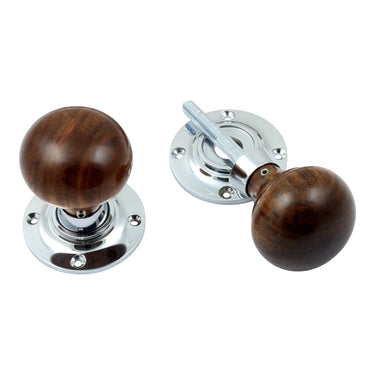 Prima Hardware - Rosewood Mushroom Mortice/Rim Wooden Door Knobs - Unsprung - Pair - 57mm dia; #finish_polished-chrome