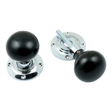 Prima Hardware - Ebony Mushroom Mortice/Rim Wooden Door Knobs - Unpsrung - Pair - 57mm dia; #finish_polished-chrome