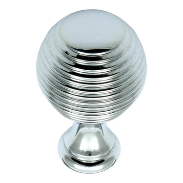 Prima Hardware - Queen Anne Reeded Cupboard Knob - No Rose  - Solid - 38mm dia; #finish_polished-chrome