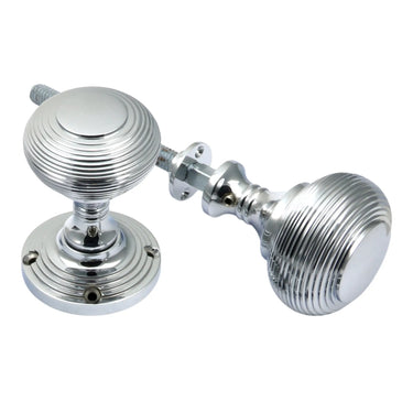Prima Hardware - Queen Anne Reeded Rim Knob - Unsprung - Pair - 53mm dia; #finish_polished-chrome