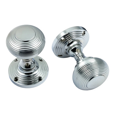 Prima Hardware - Queen Ann Reeded Mortice Door Knobs - ½ Sprung - Pair - 55mm dia; #finish_polished-chrome