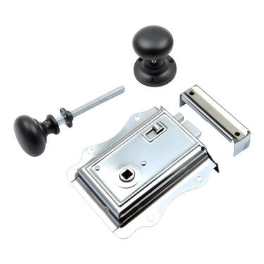 Prima Hardware - Fancy Rim Latch with Mushroom Rim Knobs - Dual Finish - 52mm dia; #finish_chrome-and-matt-black