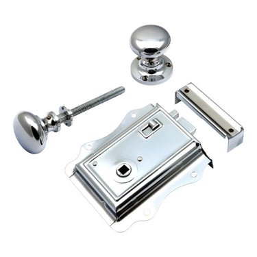 Prima Hardware - Fancy Rim Latch with Mushroom Rim Knobs - 52mm dia; #finish_polished-chrome