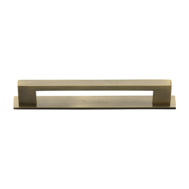 M Marcus - Heritage Brass - Metro Cabinet Pull Handle with Plate - Bar - 160mm CTC; #finish_antique-brass