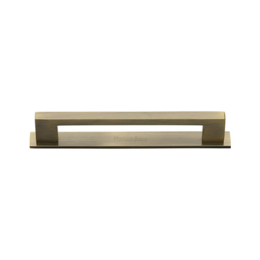 M Marcus - Heritage Brass - Metro Cabinet Pull Handle with Plate - Bar - 96mm CTC; #finish_antique-brass