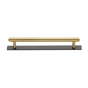 M Marcus - Heritage Brass - Step Cabinet Pull Handle with Plate - Bar - 160mm CTC; #finish_matt-bronze-and-satin-brass