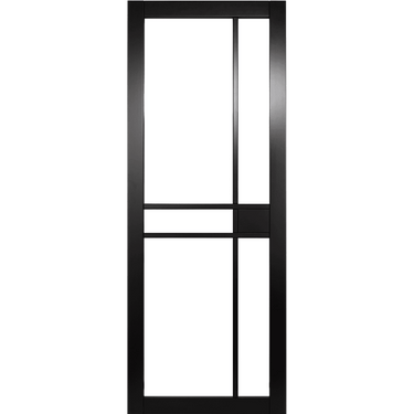 Black Primed Naples Clear Glazed door with clear glass panels and modern design.; #Black