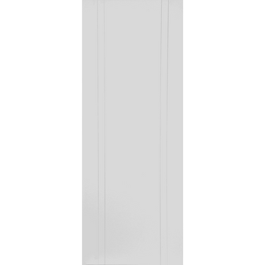 White Primed Capri door with V grooves, modern design, semi-solid core.; #White