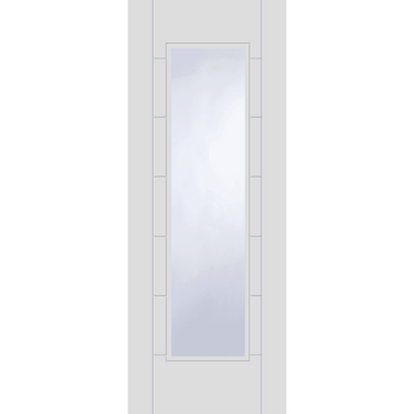 White door with clear glazed panel and 'V' groove design.; #White