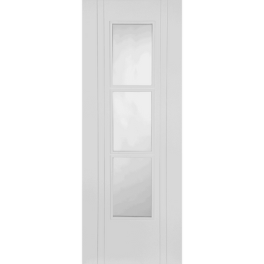 White Primed Capri 3 Light door with clear glazed panels and V grooves.; #White