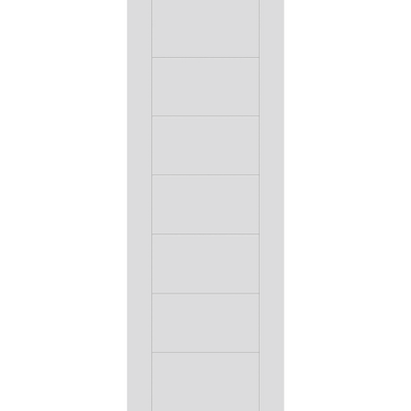 White Basic Primed Corsica door with 'V' grooves, modern design.; #White
