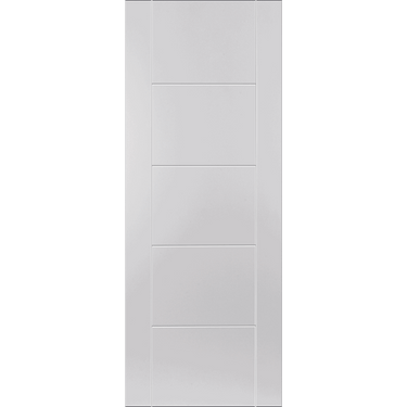White door with V groove design, smooth primed finish, part of ISEO Trade Range.; #White