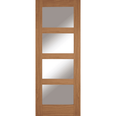 Oak Contemporary 4 Light Clear Glazed Unfinished door with oak veneer and clear glazing.; #Oak