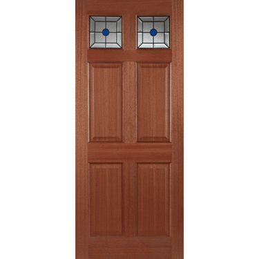 Hardwood Colonial door with two top lead glazed panels, unfinished.; #Hardwood