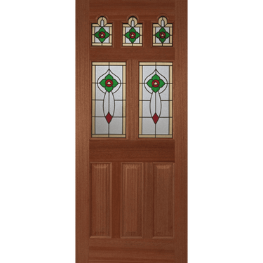 Hardwood Ealing Rose Glazed door with triple glazed decorative glass panels.; #Hardwood