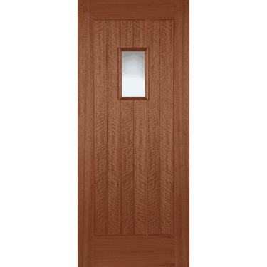 Hardwood Hillingdon unglazed door with 'V' groove design and small vision panel.; #Hardwood