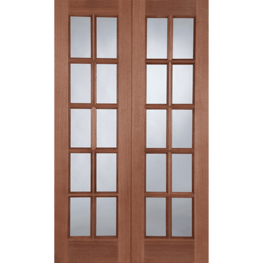 Un-glazed hardwood rebated pair of doors with multiple rectangular panels.; #Hardwood