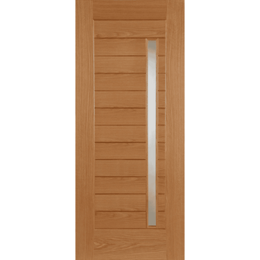 Oak Oslo door with clear glass panel and oak veneer finish, modern design.; #Oak