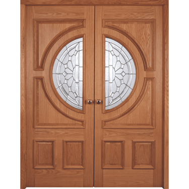 Oak Empress RM1S Rebated Pair doors with triple glazed unit and zinc caming.; #Oak