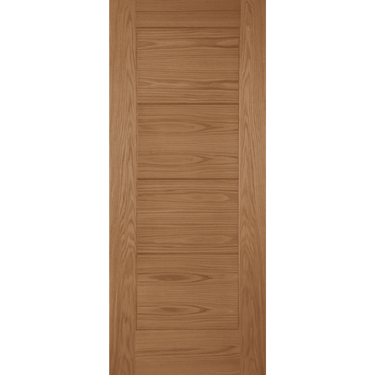 Oak Modena door with flush oak veneer and feature grooves, shown unfinished.; #Oak