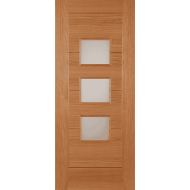 Oak Monza external door with three frosted glass panels, unfinished oak veneer.; #Oak