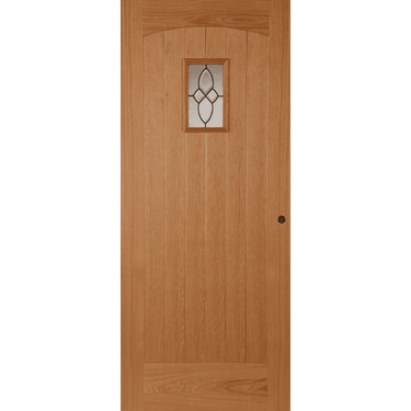 Oak Cottage Lead Light Glazed door with arched top and black caming.; #Oak