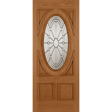 Oak Sovereign door with oak veneer and oval glazed aperture.; #Oak