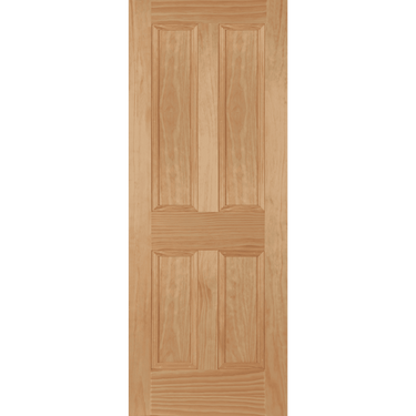 Unfinished pine door with four flat panels and decorative beading.; #Pine