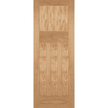 Unfinished pine door with four flat panels and bead detailing.; #Pine