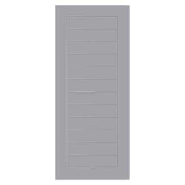 Grey primed external door with horizontal panel design, suitable for painting.; #Thermawood