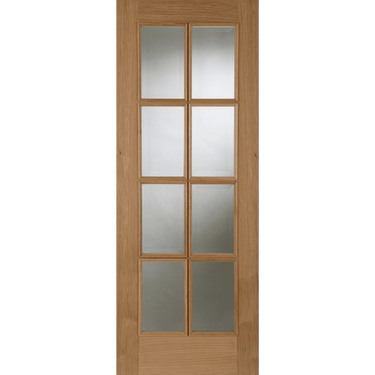 Oak door with 8 clear glazed panels and raised moulding, unfinished.; #Oak
