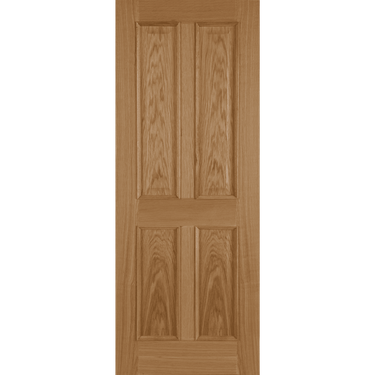 Oak 4 panel door with raised mouldings, unfinished surface.; #Oak